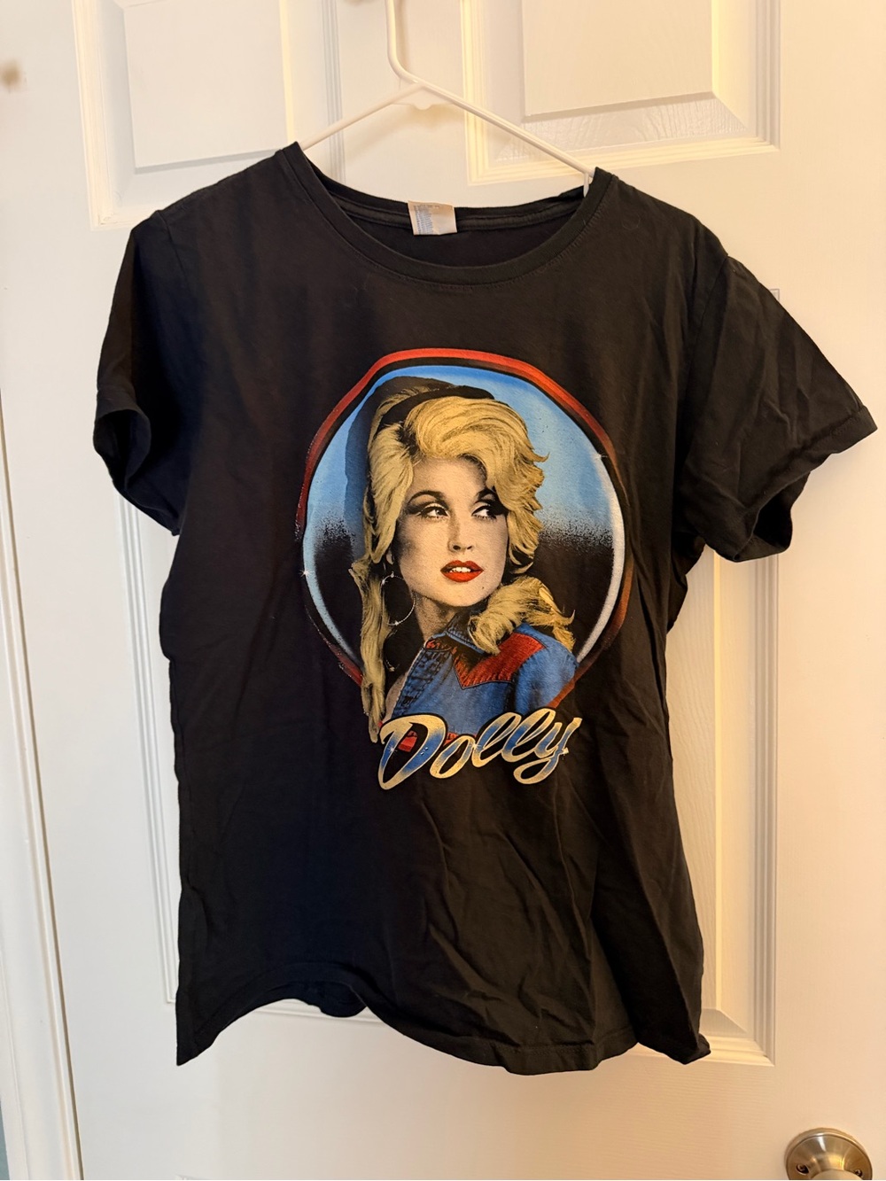 Dolly Portrait Graphic Tee in Black with Red & Blue Accents